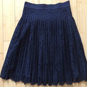 Ann Taylor Navy Pleated Lace Full Midi Skirt, Sz 2 NWT $129